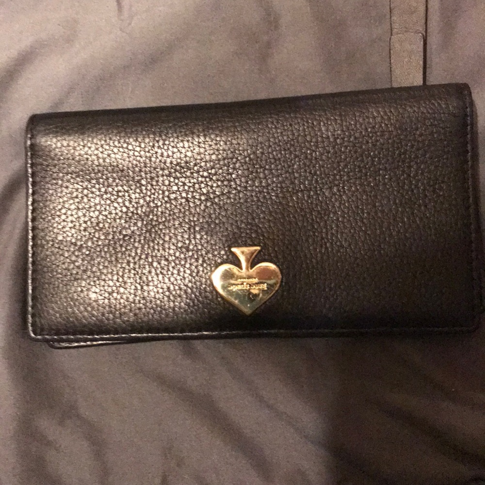 Kate Spade Black Wallet with Gold Heart Detail